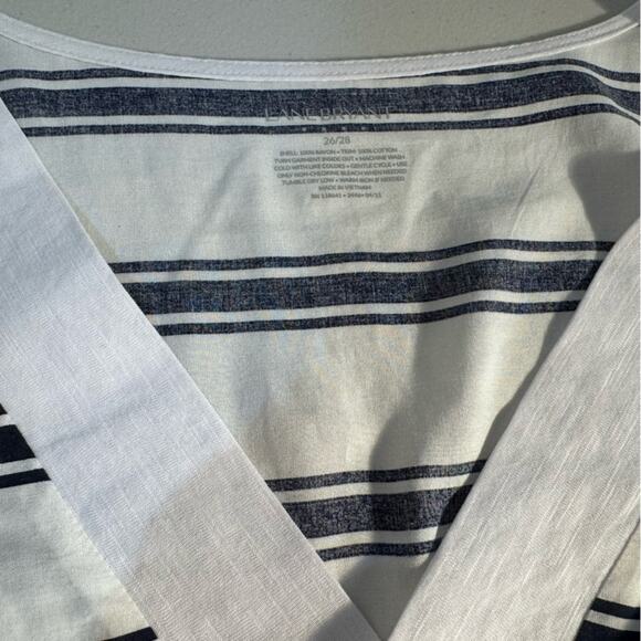 Lane Bryant White Blouse Navy Blue Striped V-Neck Shirt Size 4X 26/28 Coastal - Picture 3 of 4